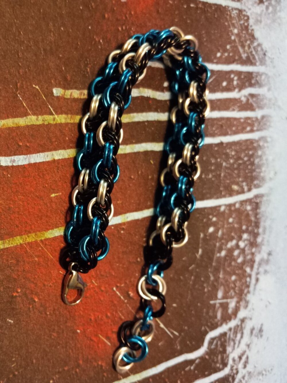 Blue, black, & silver Chain Mail bracelet - Picture 3 of 7